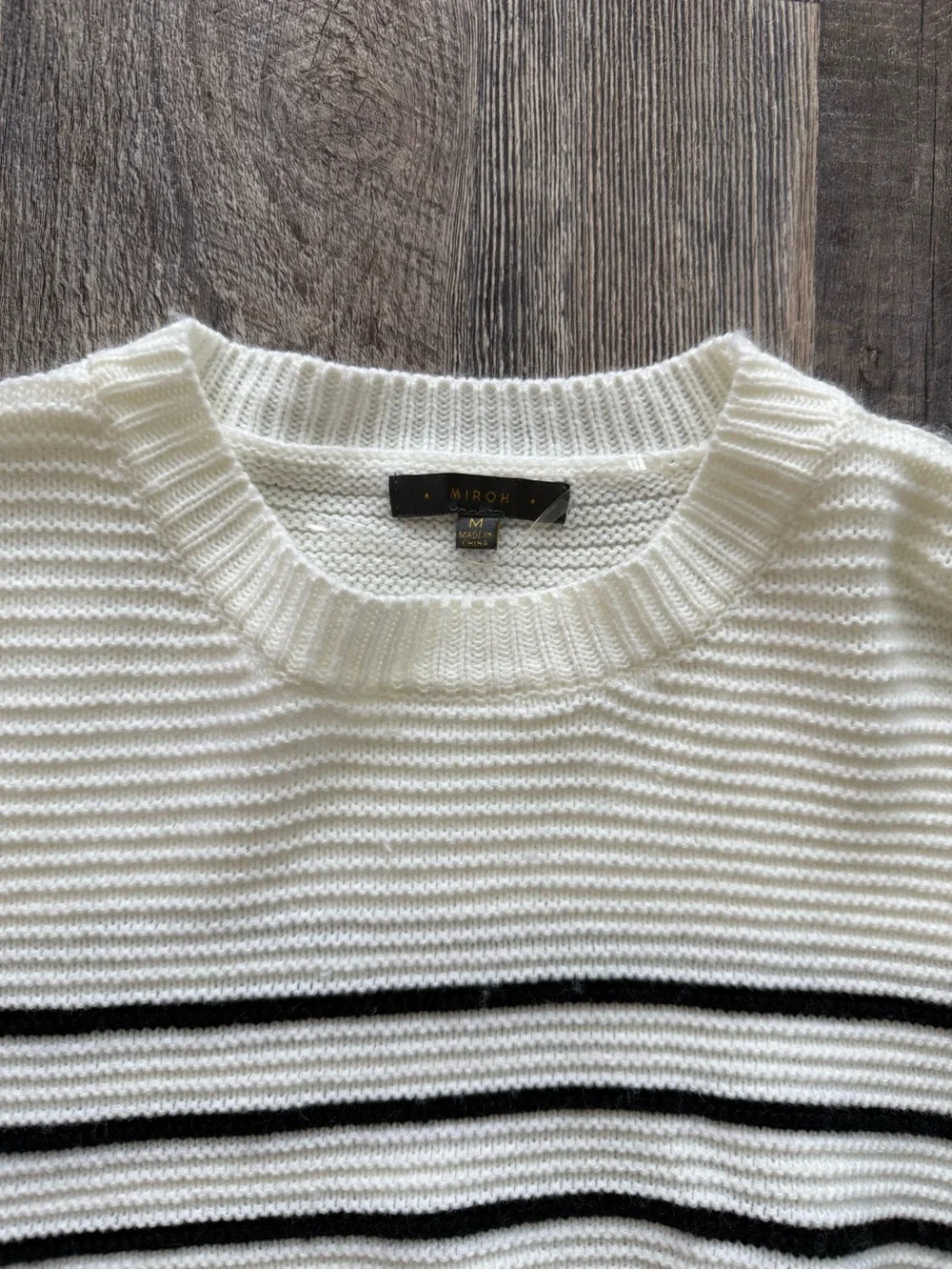 MIROH Striped Chunky Knit Sweater Cream Black Oversized Pullover M